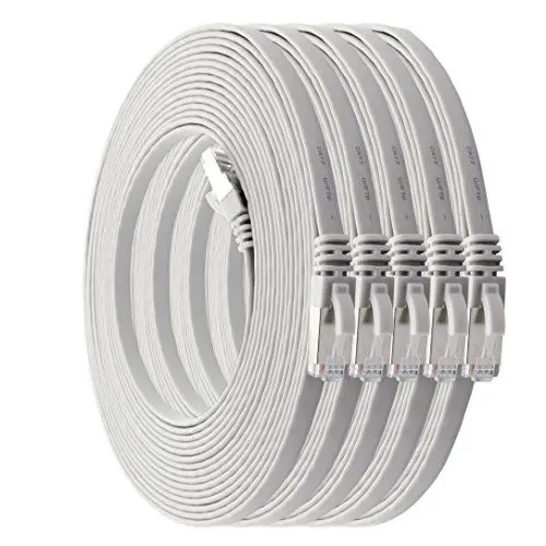Produktbild: 1aTTack.de 0,5m - weiß - 5 Stück Cat7 Flachkabel Netzwerkkabel Cat 7 Rohkabel Gigabit Lan (10Gbit/s) Flachbandkabel Verlegekabel Patchkabel Flach Slim Rj 45 Stecker Cat6a