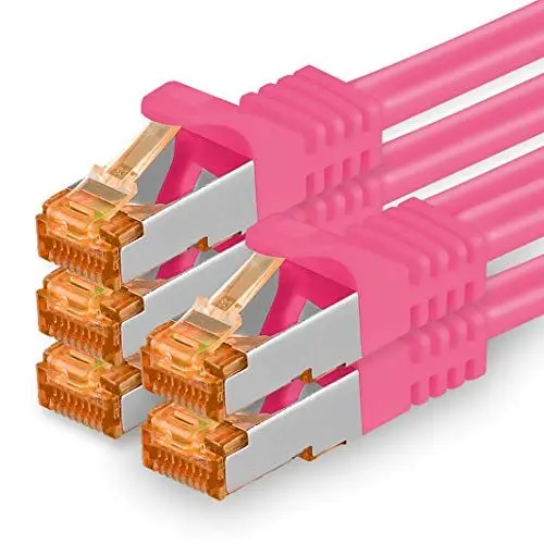 Produktbild: 1aTTack.de 10m - Cat.7 Netzwerkkabel Magenta - 5 Stück Gigabit Ethernet LAN Kabel 10000 Mbit s Patchkabel Cat7 Kabel S FTP PIMF Schirmung LSZH Cat.7 Rohkabel Rj45 Stecker Cat 6a - 5 x 10 Meter