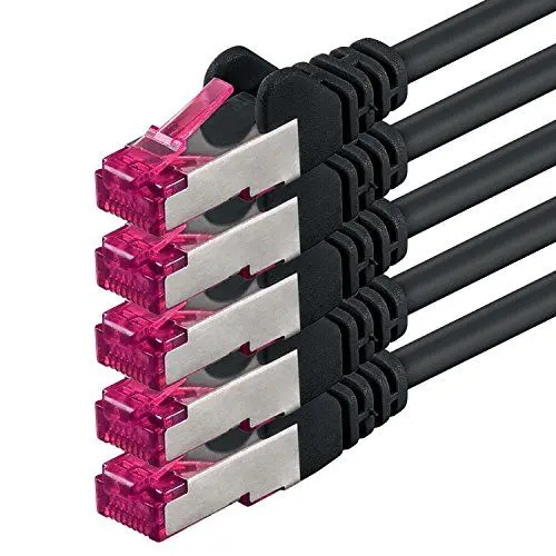 Produktbild: 1aTTack.de 10m - schwarz - 5 Stück - Netzwerkkabel CAT6a (10Gb/s) S-FTP CAT 6a Lankabel - GHMT zertifiziert PIMF 500 MHz Cat5 Cat5e Cat6 Cat6a Cat7 für Switch, Router, Modem, Internet