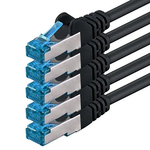Produktbild: 1aTTack.de 1m - CAT6a - Netzwerkkabel schwarz - 5 Stück CAT 6 A Patchkabel 10000 Mbit s SFTP PIMF 500 MHz kompatibel zu CAT5 CAT6 CAT7 DSL Internet Switch Router