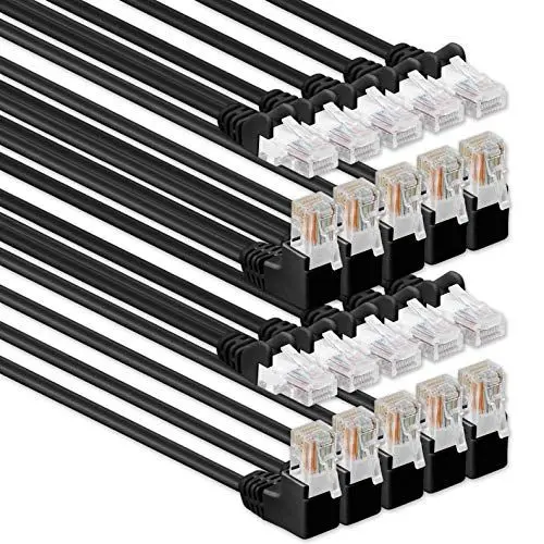 Produktbild: 1aTTack.de 367957 Cat5 Netzwerkkabel Winkel 90 Grad 10m - 10 Stück schwarz - Patchkabel Lankabel Ethernetkabel Kabel Cat5e RJ45 Stecker kompatibel mit Cat6 Cat7 Cat8-10 x 10 Meter schwarz