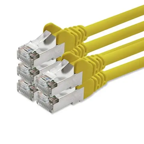 Produktbild: 1aTTack.de 7,5m - Gelb - 5 Stück Cat 5e Kabel Patchkabel Lankabel Set Netzwerkkabel SFTP Kompatibel zu Cat5 Cat6 Cat7 Cat8 für Router Modem Patchpanel Internet Smart TV
