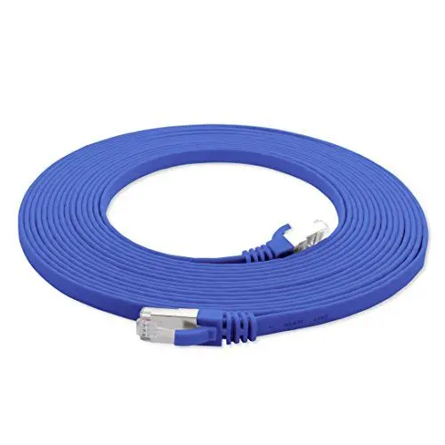 Produktbild: 1aTTack.de 10m - blau - 1 Stück Cat7 Flachkabel Netzwerkkabel Cat 7 Rohkabel Gigabit Lan (10Gbit/s) Flachbandkabel Verlegekabel Patchkabel Flach Slim Rj 45 Stecker Cat6a