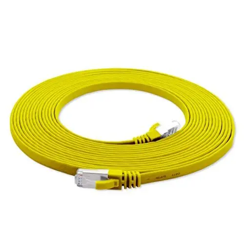 Produktbild: 1aTTack.de 7,5m - gelb - 1 Stück Cat7 Flachkabel Netzwerkkabel Cat 7 Rohkabel Gigabit Lan (10Gbit/s) Flachbandkabel Verlegekabel Patchkabel Flach Slim Rj 45 Stecker Cat6a