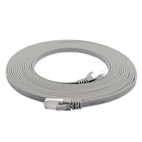 Produktbild: 1aTTack.de 7,5m - grau - 1 Stück Cat7 Flachkabel Netzwerkkabel Cat 7 Rohkabel Gigabit Lan (10Gbit/s) Flachbandkabel Verlegekabel Patchkabel Flach Slim Rj 45 Stecker Cat6a