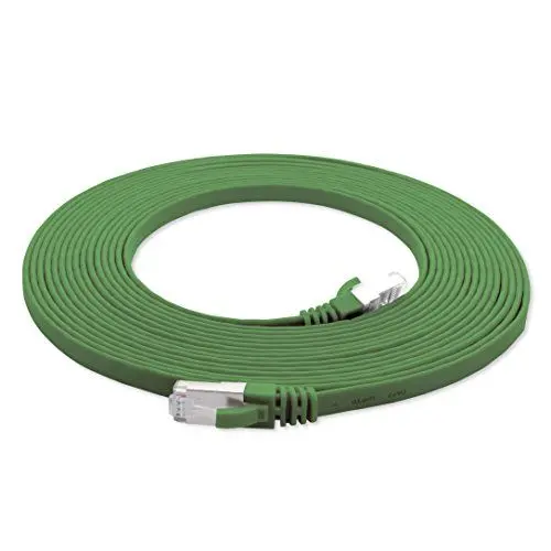 Produktbild: 1aTTack.de 7,5m - grün - 1 Stück Cat7 Flachkabel Netzwerkkabel Cat 7 Rohkabel Gigabit Lan (10Gbit/s) Flachbandkabel Verlegekabel Patchkabel Flach Slim Rj 45 Stecker Cat6a