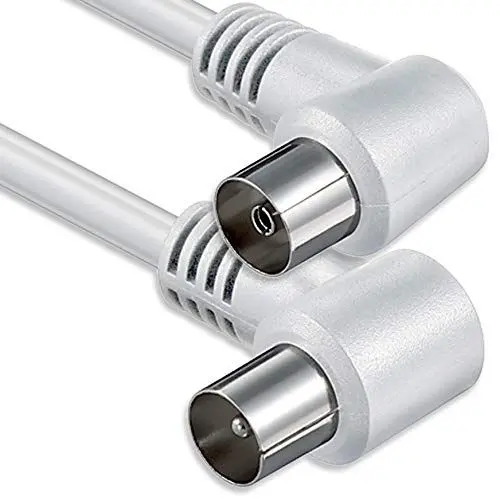 Produktbild: 1aTTack.de Antennenkabel gewinkelt 10 Meter 2x geschirmt Koax-Stecker 90° > Koax-Buchse 90° Koax weiss St-Ku (2xWinkel) 80db 10m