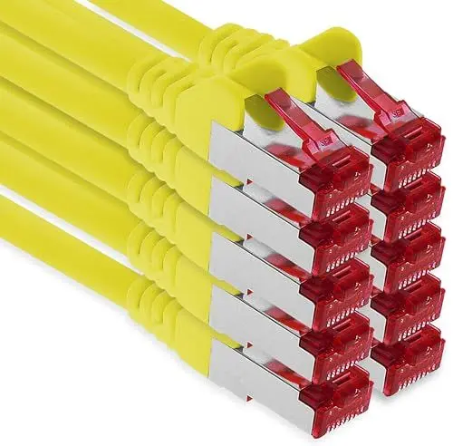 Produktbild: 1aTTack.de - 10x 0,5m CAT6 Patchkabel S/FTP PIMF Schirmung CAT.6 RJ45 Netzwerkkabel Ethernetkabel DSL LAN Router Switch Modem Patchfeld - gelb - 10 Stück
