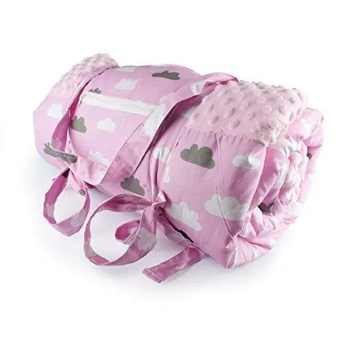 Produktbild: 1buy3 Krabbeldecke, Picknickdecke, wärmeisoliert und wasserdicht mit Tragegriff, Rosa + Wolken, 170 x 140 cm