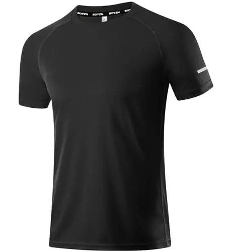 Produktbild: 1er Pack Sport Tshirts Herren T-Shirt Schwarz Kurzarm Funktionsshirt Sport Shirt Schnelltrocknend Atmungsaktiv Sportshirt Sommer Outdoor Gym Workout Running Shirts Fitness Oberteil für Men Black-XL