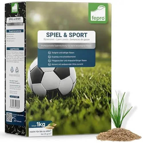 Produktbild: 1kg Rasensamen Sport und Spiel schnellkeimend 40m², robust, tiefgrün, ideal für Neuansaat und Nachsaat, Rasensaat Grassamen Frühjahr