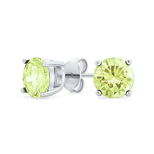 Produktbild: Runde Hellgrüne Zirkonia Im Brillantschliff Solitär AAA CZ Ohrstecker .925 Sterlingsilber Simulierter Peridot