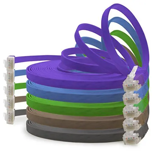Produktbild: 1m - 5 Farben (02) - Cat.6 Flaches Netzwerkkabel Cat6 Flachkabel Ultra Flach Cat.6 Patchkabel 1000 Mbit/s Gigabit LAN (RJ45) Flach Slim Micro