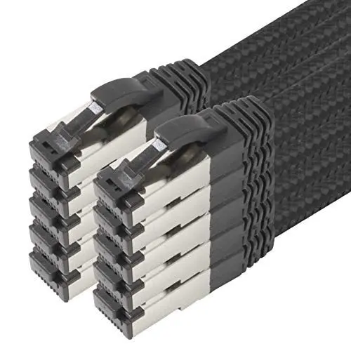 Produktbild: 1,5m - Black Cotton CAT 6a Patchkabel Schwarz - 10 Stück Netzwerkkabel Stoff Baumwollmantel Cat Cat 6 a Kabel Rj 45 LAN Ethernet Patchkabel 500Mhz 10 Gb s - 10 x 1,5 Meter