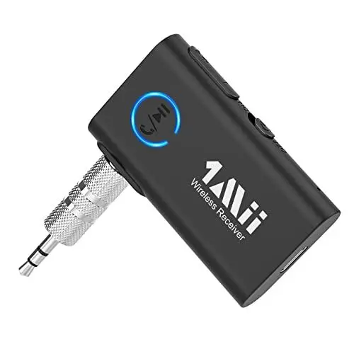 Produktbild: 1Mii Aux Bluetooth Adapter 3.5 mm Bluetooth Musik Receiver Empfänger Only mit Built-in Mikrofon und Freisprechanrufen für Stereoanlage 15H Playtime und Dual Connection