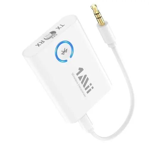 Produktbild: 1Mii Bluetooth 5.3 Adapter für TV, 2-in-1-Bluetooth Sender Empfänger, aptX-Adaptive & HD Kabellos Audio Transmitter Receiver Klinke 3,5 für Kopfhörer Stereoanlage Flugzeug MP3, 15 Stunden Spielzeit