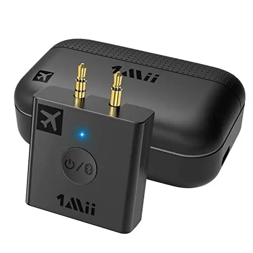 Produktbild: 1Mii Flugzeug Bluetooth 5.3 Adapter für Kopfhörer, 30Hrs Spielzeit Drahtlos Audio Transmitter mit Ladekoffer zur Verwendung in Flugzeugen, Fitnessstudios, Spielkonsolen