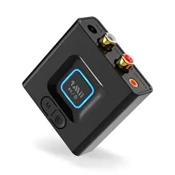 Produktbild: 1Mii ML201 Adapter für Stereoanlage, Bluetooth 5.0 Empfänger mit 3.5mm AUX Cinch, drahtloser Audio Receiver für PC Lautsprecher mit Smartphones und Tablets, 12 Stunden Spielzeit, Bass Modus