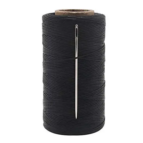 Produktbild: Vivifying 1mm gewachster Faden, 328 Yard schwarzer gewachster Polyesterfaden mit Nadeln für Buchbinderei, DIY Basteln und Nähen von Lederprojekten