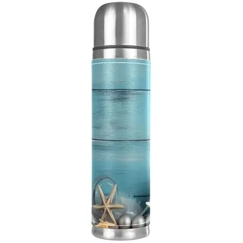 Produktbild: 1-Pc Kaffeebecher 500ml,Edelstahl-Reisebecher für Tee und Getränke,Seesternlaterne aus Holz