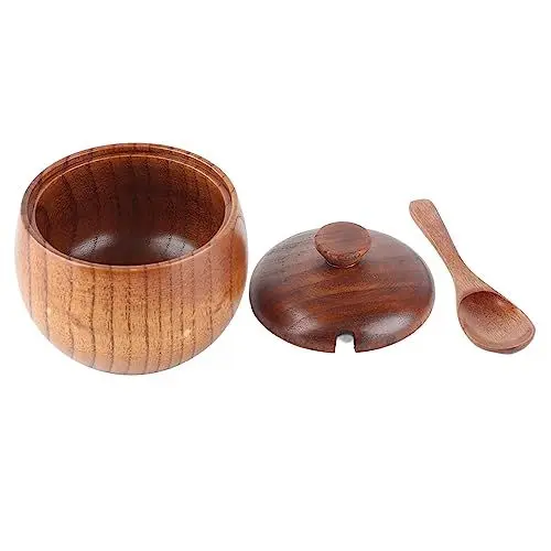 Produktbild: 1pc Massive Holzgewürz -Glas -Gewürztopf Zuckerschale mit Löffel und Deckel für Küchenwerkzeug