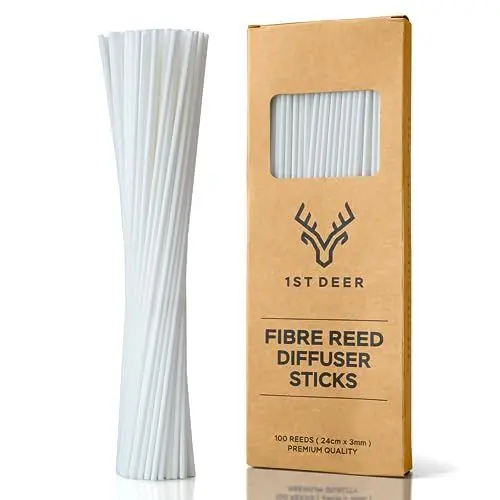 Produktbild: 1st Deer Fibre Reed Sticks Raumduft Stäbchen – 100 Stück, Weiß, (24 cm x 3 mm), Faser-Stäbchen, Duftstäbchen für Ätherische Öle, Aroma Nachfüllung, Spa, Duft, Aromatherapie