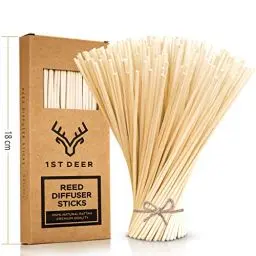 Produktbild: 1st Deer Raumduft Stäbchen (18 cm x 3 mm) – 100 Stück Natürliche Rattanstäbchen, Duftstäbchen für ätherische öle Aroma Duftöl, Nachfüller Holzstäbchen für Spa Aropatherapie