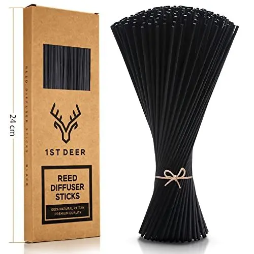 Produktbild: 1st Deer Raumduft Stäbchen (24 cm x 3 mm) – 100 Stück schwarzer Rattanstäbchen, Duftstäbchen für ätherische öle Aroma Duftöl, Nachfüller Holzstäbchen für Spa Aropatherapie