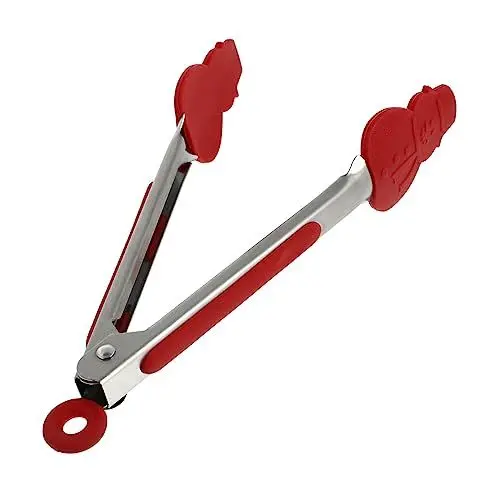 Produktbild: 1Stk Grillzange küchenzange weihnachtsspange Kuchenheber weihnachtsklammern spachtel Gastronomiezange Kochclip Kochutensilien für die Küche Steakzange aus Edelstahl Kieselgel rot Amosfun