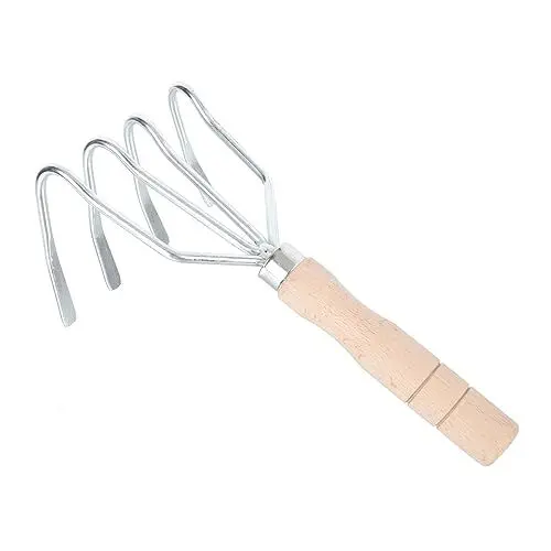 Produktbild: 1Stk Vierzahnrechen Handheld-Gartenarbeit Rechen aus Stahl Rasenharken Rasen Rechen Farm gärfass rostfrei unkrautbrenner Grabwerkzeug Kultivierungswerkzeug Erdnuss Unterrechen Holz