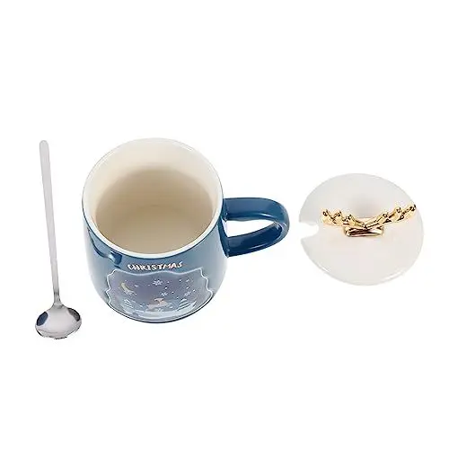 Produktbild: Cabilock Büro-wasserbecher Weihnachts-markenbecher Keramikbecher Mit Deckel Und Löffel Weihnachtsgeschenk