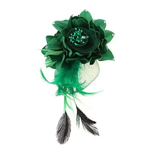 Produktbild: 1stk Fascinator Grün Venezianisch Brosche Blumenbroschen Für Damenbekleidung Federbroschen Für Haarspange Federn Retro-schal-clip Ansteckblume Braut Strickjacke Handschuhclip