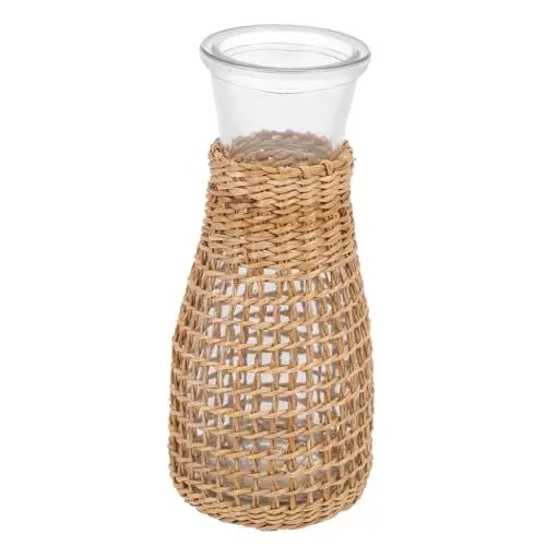 Produktbild: 1stk Glasvase Aus Stroh Blumen Knospen Vase Glas Tischvase Fläschen Vase Glas Deko Vase Glas Pflanzenvase Glas Blumentopf Glas Hydrokultur Vase Kristallvase Seilnetz Haushalt