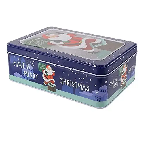 Produktbild: 1stk Weihnachtsdose Aus Blech Keksdose Aus Metall Strumpf Stuffer Weihnachts-bonbonglas Leere Blechbehälter Keksdosen Mit Sichtfenster Weißblech Weihnachten