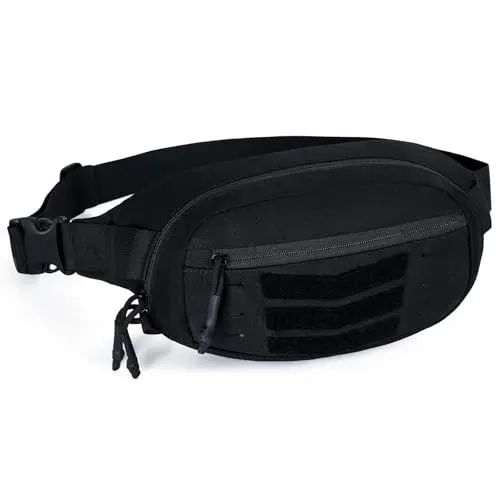 Produktbild: 1TG Tactical Bauchtasche Herren - 1000D Nylon Gürteltasche mit 4 Fächern, MOLLE System, Verstellbarem Hüftbund & Abnehmbarer Taktikplatte für Outdoor, Reisen, Radfahren, Klettern & Daily Use