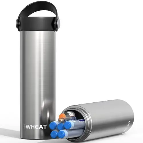 Produktbild: 1-WHEAT Insulin Kühltasche 3-5 Pens, Insulin Kühlbox 2-8 Grad, Medikamenten Kühlbox für Reisen, Insulin Kühler Flugzeug Diabetiker Tasche mit 2 Kühlakkus, Insulin Pen Tasche(Silber)