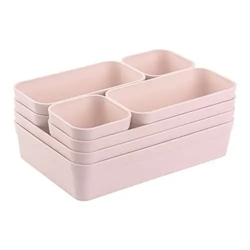 Produktbild: 1x Schubladen-Organizer Set Aufbewahrungs-Box Einteiler Trenn-System verstellbar Utensilien Stauraum Wohn-Badezimmer Kunststoff rosa