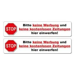 Produktbild: 2 Aufkleber - Bitte keine Werbung und keine kostenlosen Zeitungen, 140 x 30 mm - Vinyl in weiss