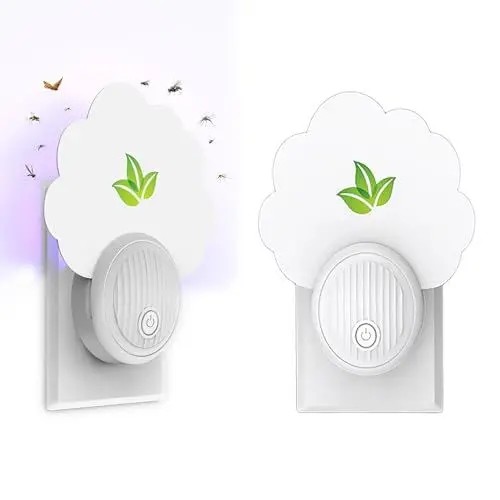 Produktbild: (2 Geräte) Mückenschutz für den Innenbereich, Fliegenfalle mit UV-Licht (365 nm + 395 nm), Mückenschutzmittel – 2 Packungen weiß + 12 Packungen Klebepunkte, Fliegenabwehr
