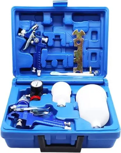 Produktbild: 2 HVLP Lackierpistole Spritzpistole 0,8 mm 1,4 mm Düsen - Profi Sprühpistole Kit für die Deckbeschichtung von Premium-Autos und Möbeln (Blau)
