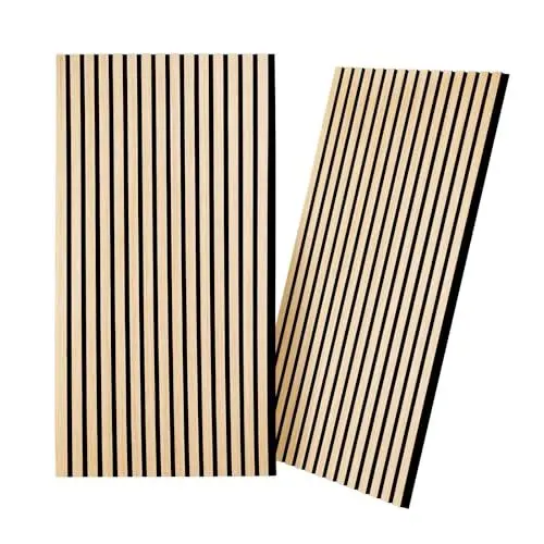 Produktbild: 2 Holz-Schallwandpaneele, 120 * 60cm Holzlatten-Akustikpaneele Schallabsorbierend, Lärmdämpfende Paneele für Wohnzimmer, Schlafzimmer, Studio, Oak