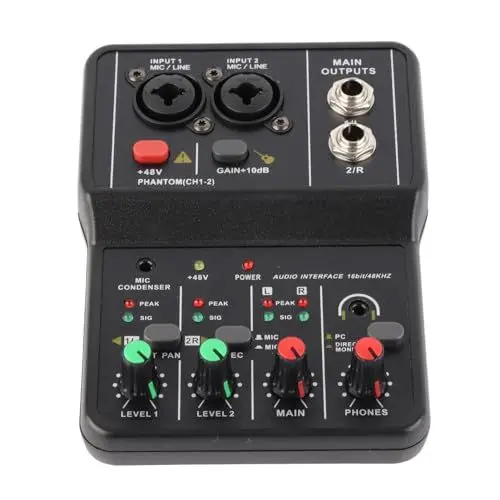 Produktbild: 2 Kanäle Audio, Phantomspeisung Kompakte Tonmischung Kanalmischer Audiomischer USB 48V Konsole für Musikaufnahme Zuhause Karaoke Internet