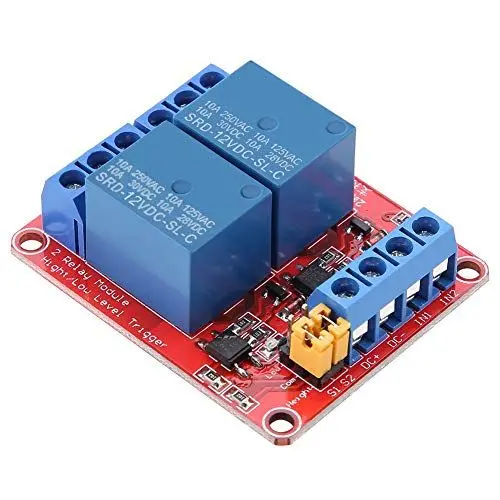 Produktbild: 2 Kanal Relais Modul mit Optokoppler, DC Relaismodul Relay Relais Module Erweiterungsplatine Hoch und Niedrig Auslöser Mit LED Warnlampe für Special Sensor Shield (12V)