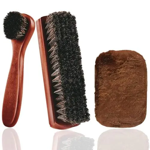 Produktbild: 2 PCS Schuhbürsten Set Rosshaar Schuhbürste Polieren Rosshaarbürste Schuhe Schuhputzbürste Nubukleder Bürste mit Schuhtuch