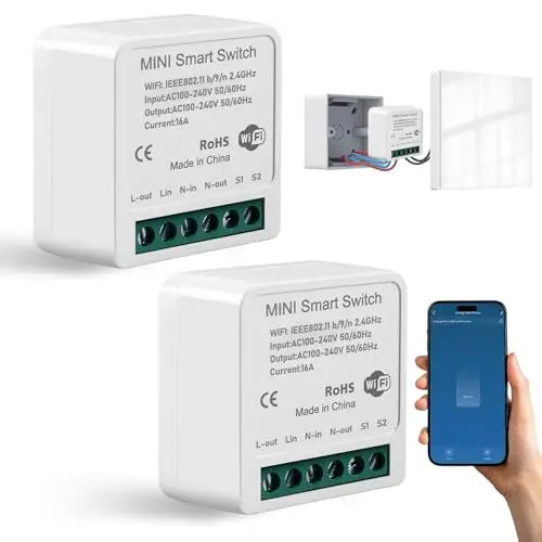 Produktbild: 2 PCS Smart Lichtschalter Modul 1 Weg, Smart Life Kompatibel, Smart Lichtschalter, Smart Home Lichtschalter, Smart Schalter Tuya, Wlan Schalter, Smart Switch Kompatibe mit Alexa Echo, Google Home