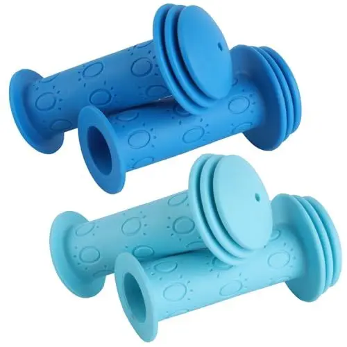 Produktbild: 2 Paar/4 Stk Kinderfahrrad Griffe,Fahrradgriffe Kinder 22mm, Lenkergriffe Fahrrad Kinder, Scooter Griffe, Gummi Grips für Roller Dreirad Laufrad Kinderfahrrad Prallschutz Zubehör （Hellblau und Dunkelb