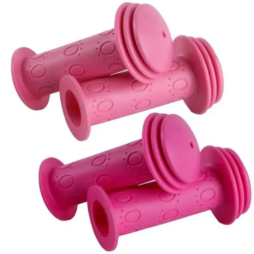 Produktbild: 2 Paar/4 Stk Kinderfahrrad Griffe,Fahrradgriffe Kinder 22mm, Lenkergriffe Fahrrad Kinder, Scooter Griffe, Gummi Grips für Roller Dreirad Laufrad Kinderfahrrad Prallschutz Zubehör （Rot und Rosa）