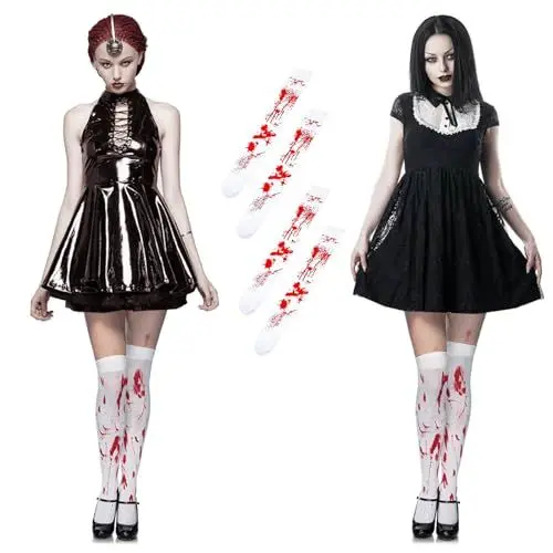 Produktbild: 2 Paar Blutgebeizte Damenstrümpfe Blutstrumpfhosen,Blutige Socken Halloween-Strumpfhosen Frauen Blutige Strümpfe für Halloween-Kostüm-Zubehör- Blutige Strumpfhose Strümpfe Socken Halloween Strümpfe