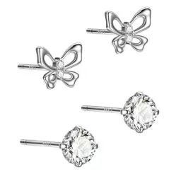 Produktbild: 2 Paar Ohrstecker Sterling Silber Ohrringe, Zirkonia Kleine Silber Ohrringe Set, Silber Ohrringe Set, Ohrstecker Silber Rhodiniert mit Zirkonia, Funkelnde Zirkonia Ohrstecker für Damen Herren (A)