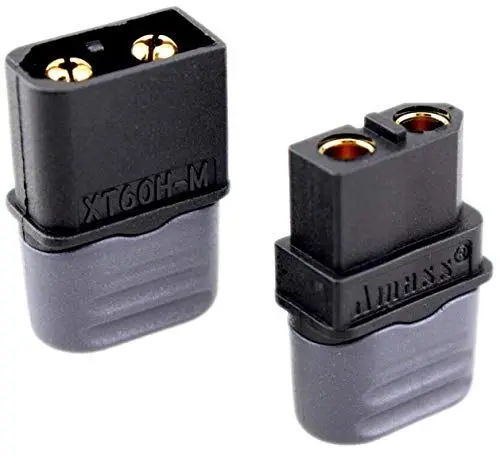 Produktbild: 2 Paar Original Amass Premium XT60H XT60 Goldstecker Schwarz Stecker Male Female inkl. Kabel Schutzkappen 2Pin Verpolsicher Hochstromstecker 60A für Lipo Akku RC von Mr. Stecker Modellbau®